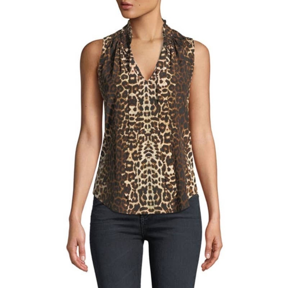 Veronica Beard Bertrand Leopard-Print Sleeveless Blouse (S)